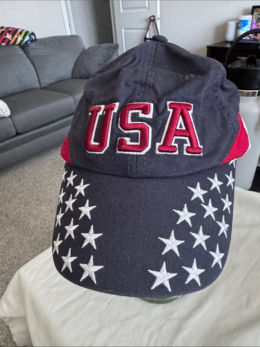 USA Embroidered Kids Baseball Cap - Navy and Red